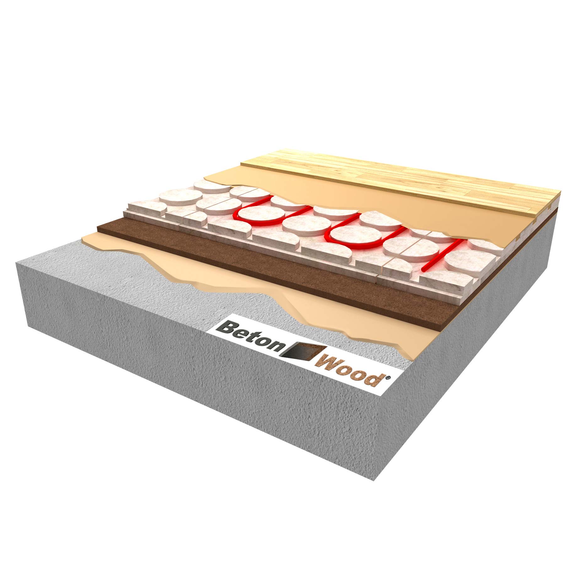 Radiant natural screed with wood fibre board Fibertherm Base