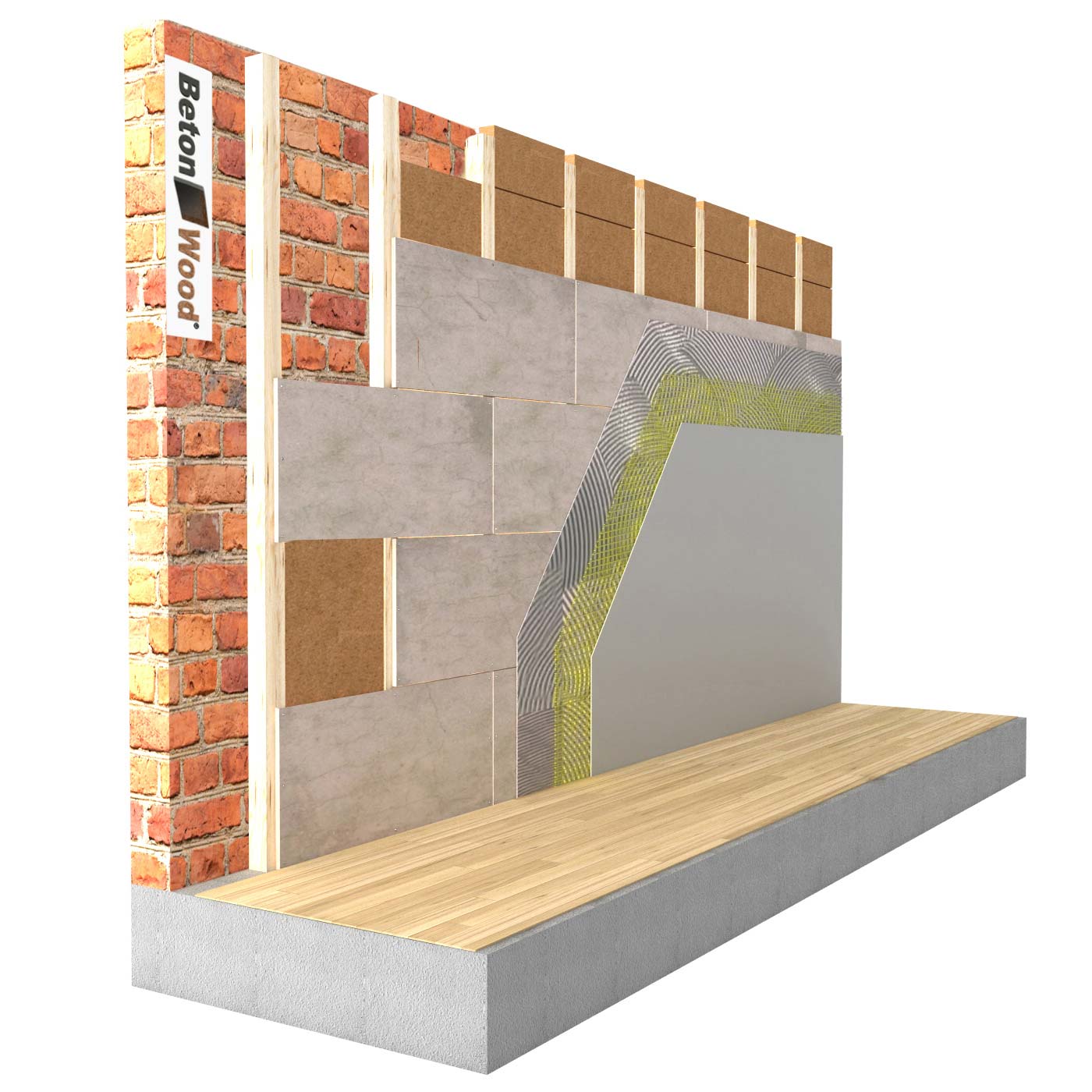 Internal insulation system in Protect Wood fibre board and cement bonded particle board