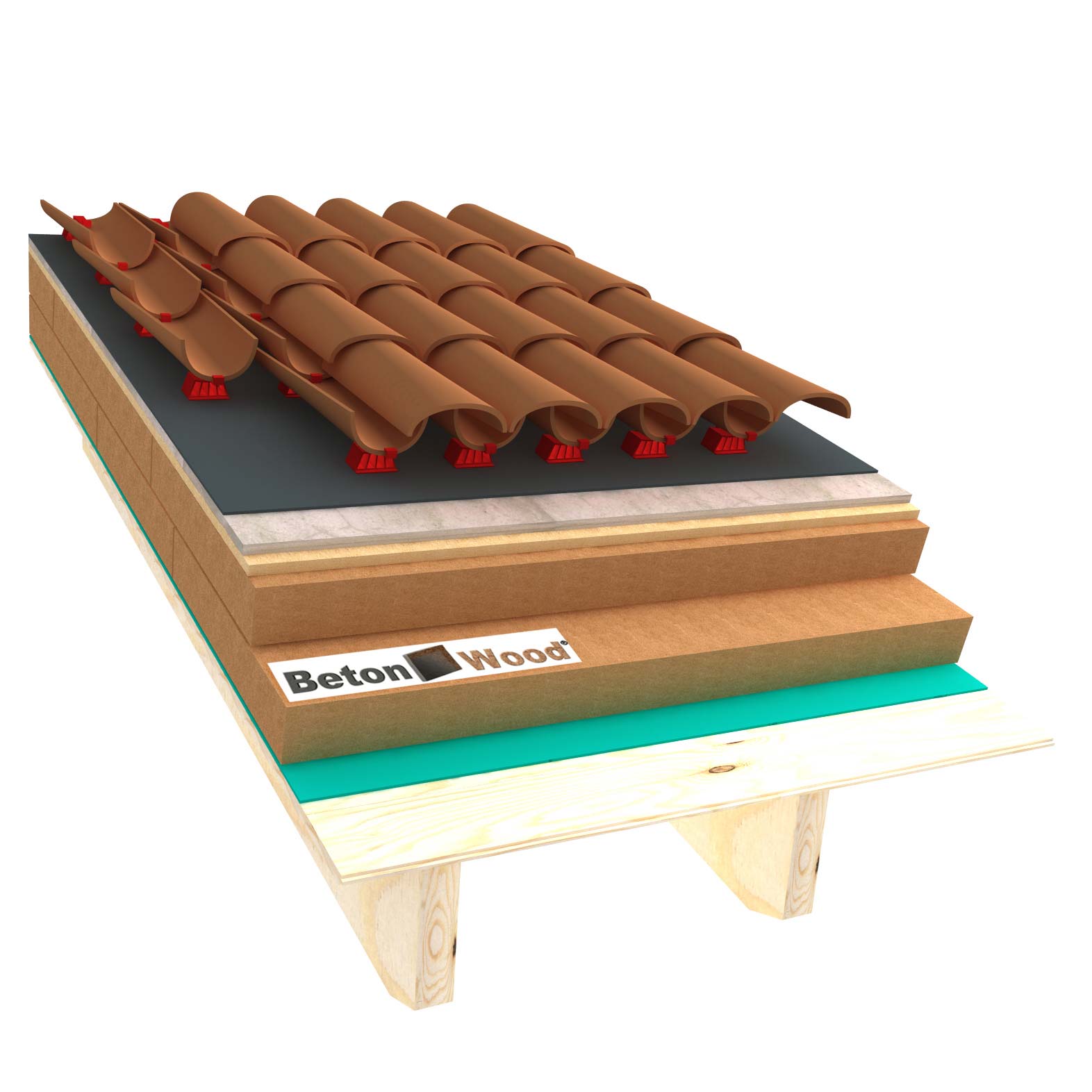Ventilated roof with wood fibre board Isorel, Therm and cement bonded particle boards on matchboarding
