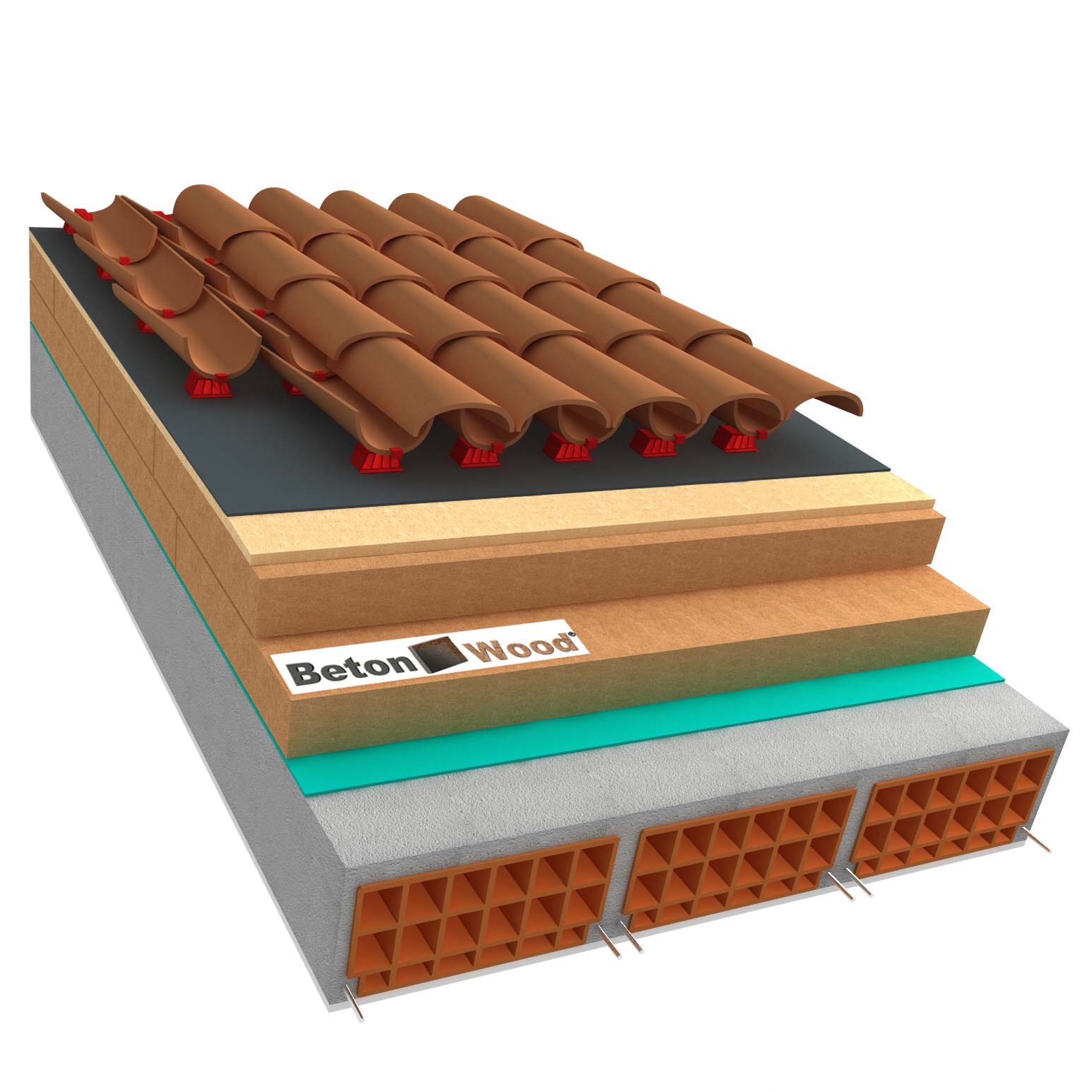 Ventilated roof with wood fibre board Isorel and Therm on concrete