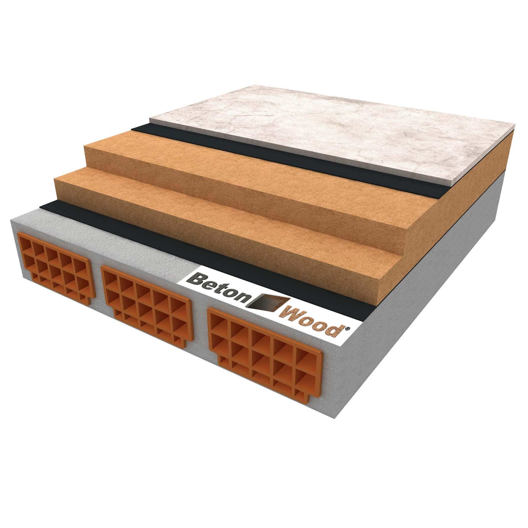 Dry screed in wood fibre board Therm and cement bonded particle boards on concrete